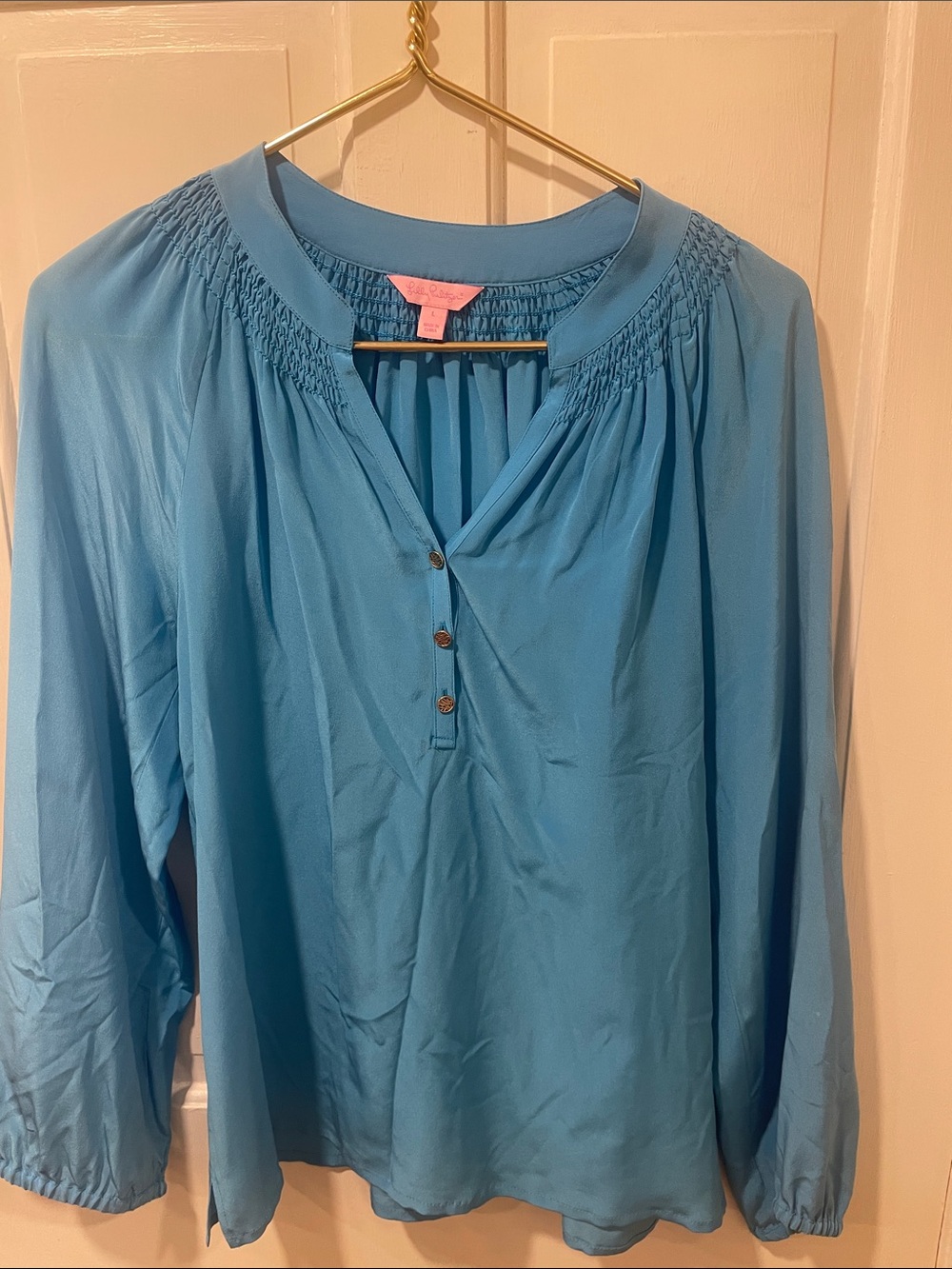 Blue Women's Lilly Elsa Long-Sleeve Smocked Neck Blouse